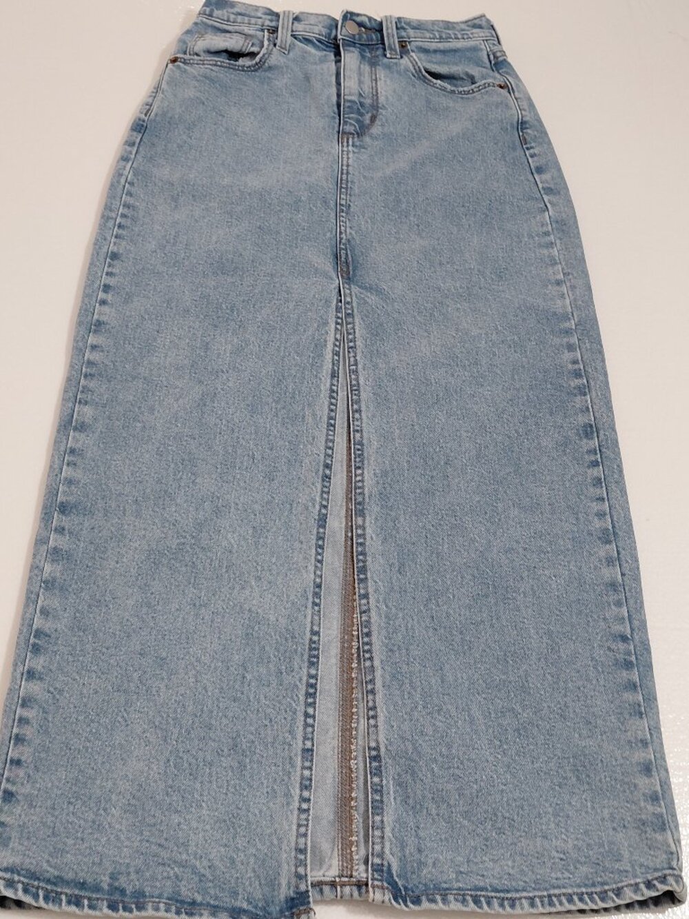 Universal Thread Blue Denim Front Zipper Slit Maxi Skirt Women